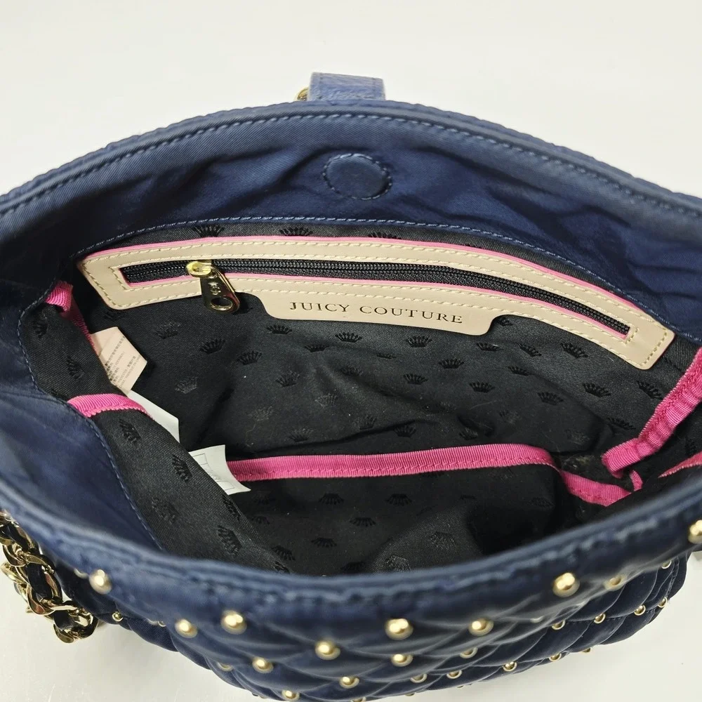 Juicy Couture Navy‎ Quilted Studded Crossbody Bag Chain Gold Monogram Tassel